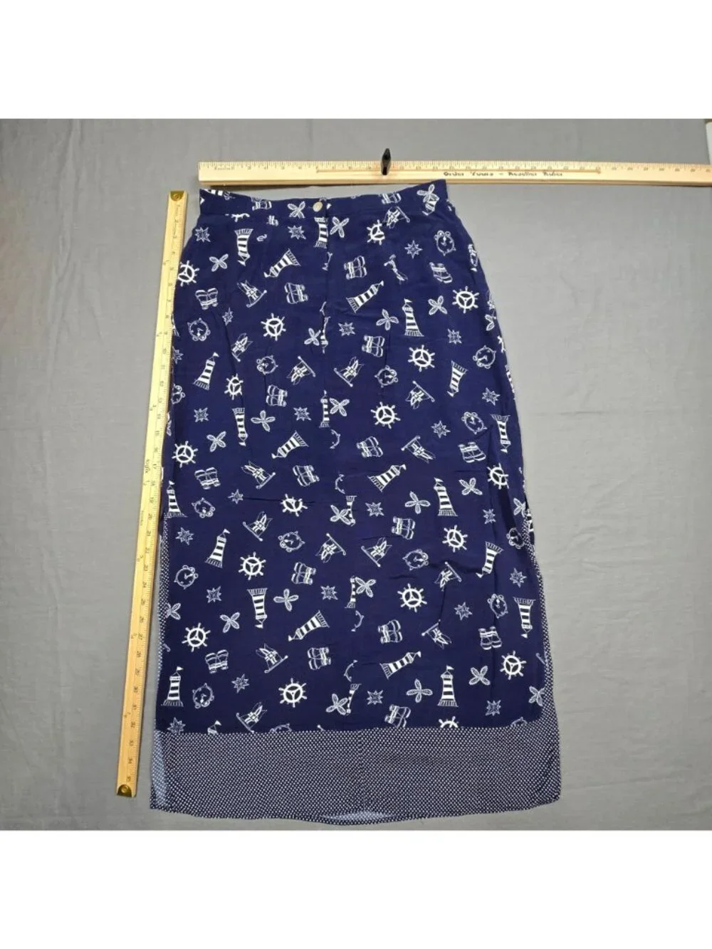 Vtg Stonebridge Sz 12 Large Midi Maxi Skirt Navy Nautical Lighthouse Anchor Boho - Picture 3 of 3